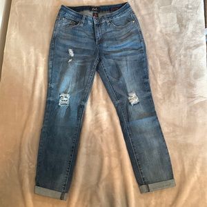 Distressed skinny ankle jeans